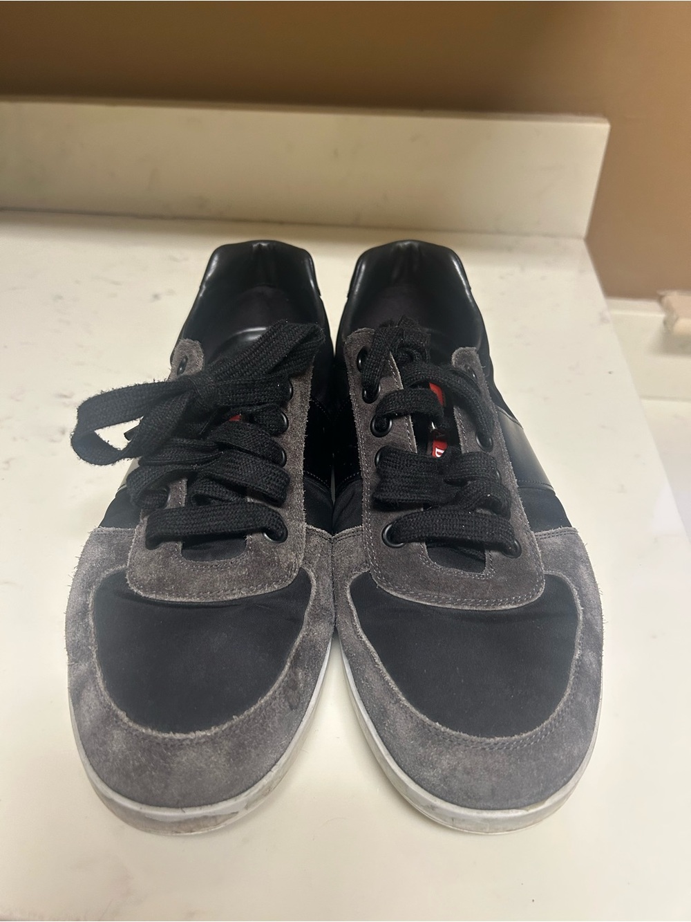 Men's Prada Black and Gray Suede-Trim Casual Sneakers